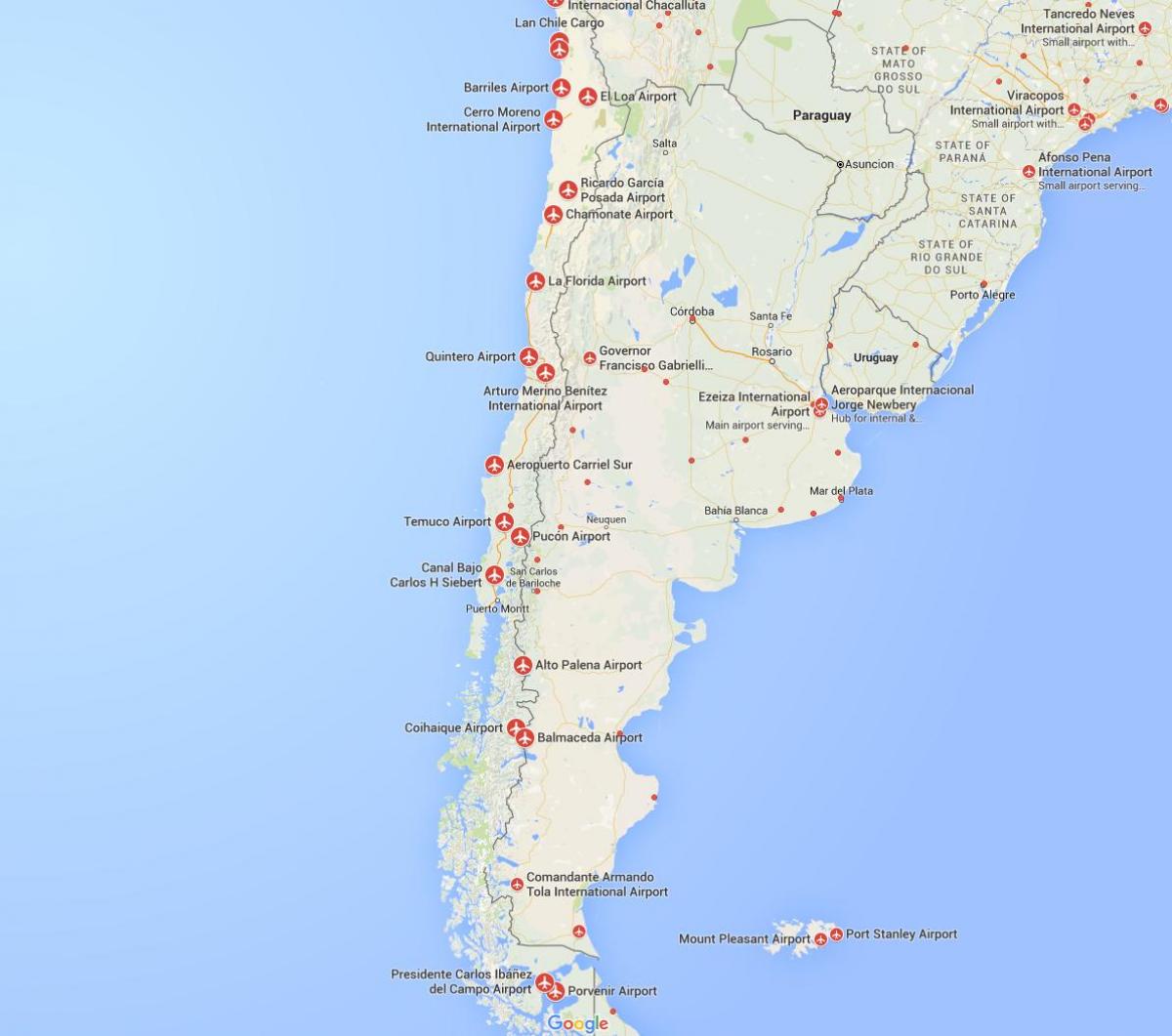 karte lidostas Čīlē
