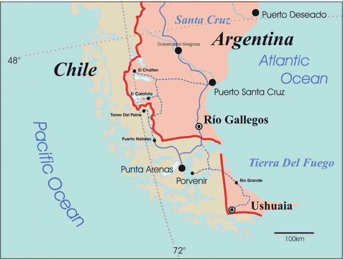 Karte Čīles patagonia