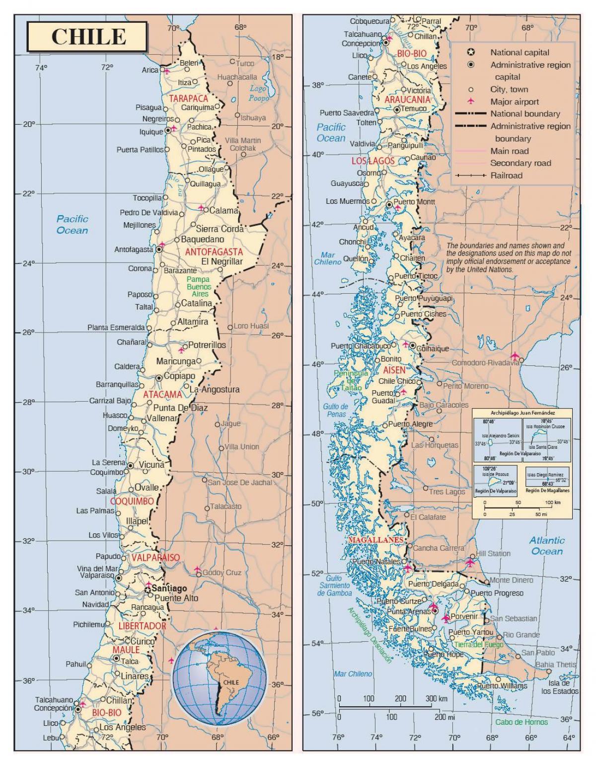 kartē ar pilsētām, Čīle