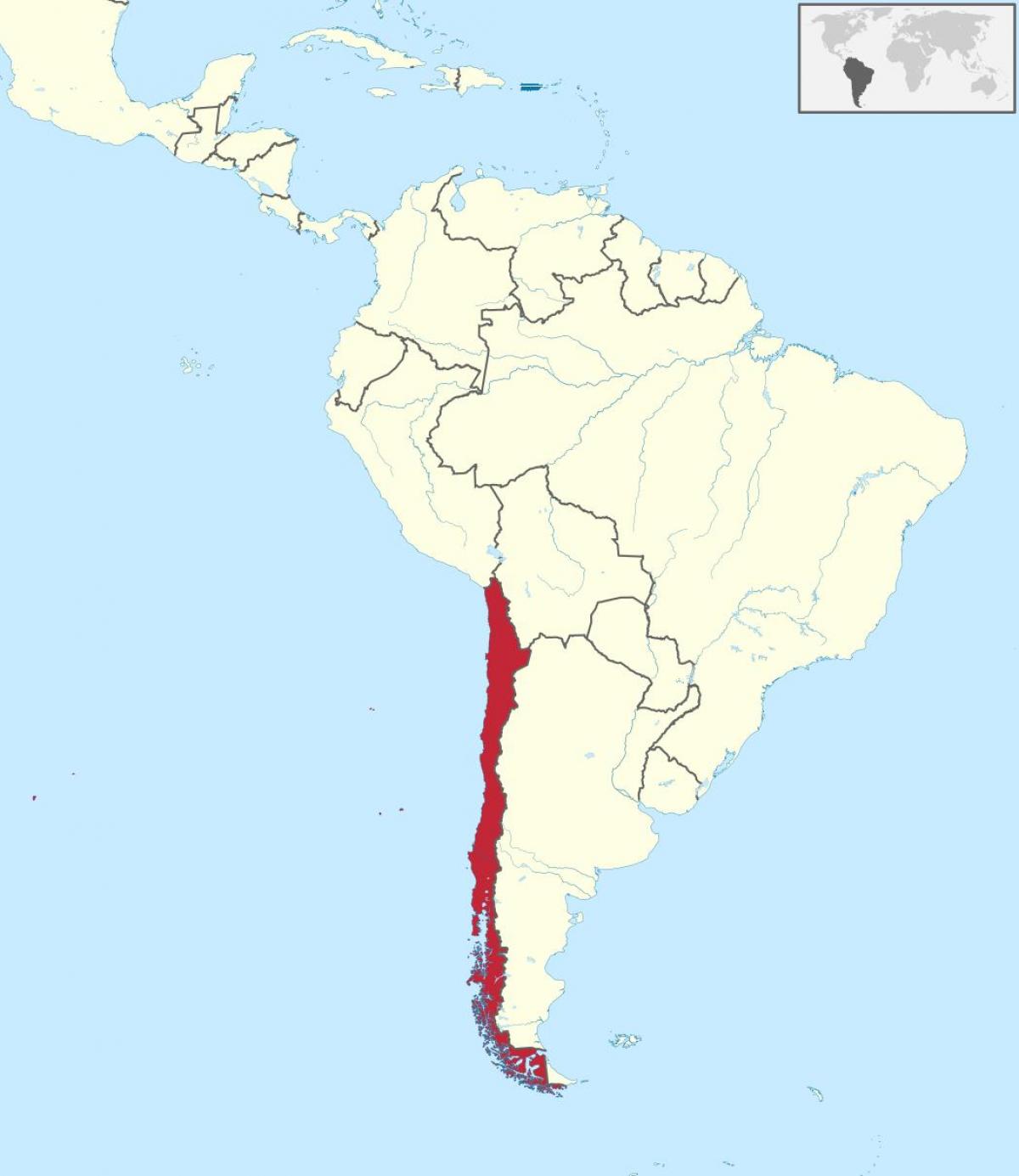 Čīle par dienvidamerikas kartē
