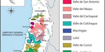 Kartes Čīles vīna reģioniem 
