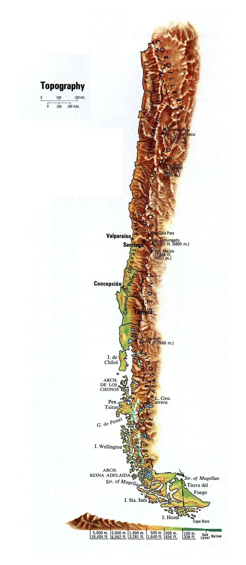 Kartes Čīles topogrāfiskās