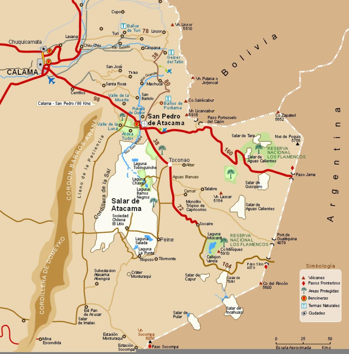atacama tuksnesī, Čīlē karte