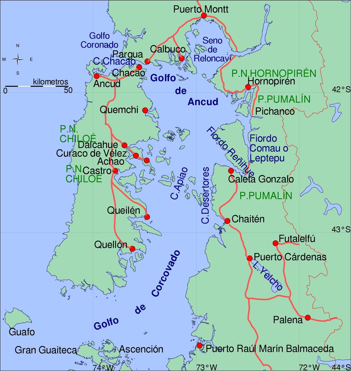 Karte chiloe Čīle